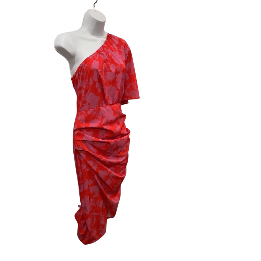 One-Shoulder Red Floral Midi Dress